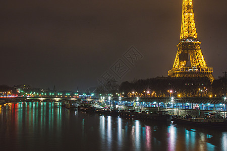 巴黎城市夜景塞纳河铁塔夜景背景
