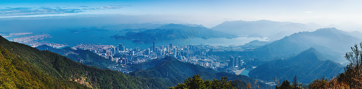 深圳海边山脉城市港湾岛屿全景背景