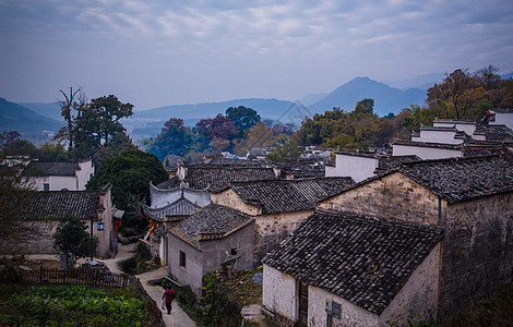 徽派建筑水墨水墨风格的中国民居背景