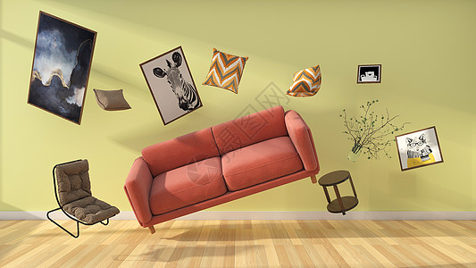墙灰飘飞的家具室内背景设计图片
