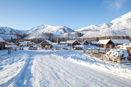 梦幻雪景新疆禾木村冬季雪景背景