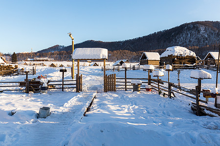 梦幻雪景新疆禾木村冬季雪景背景