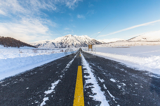 雪地里笔直的公路图片