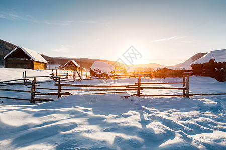 唯美雪景风景画新疆禾木村冬季雪景背景