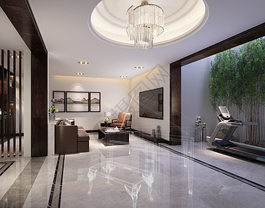中式客厅新中式简约风中庭室内设计效果图背景