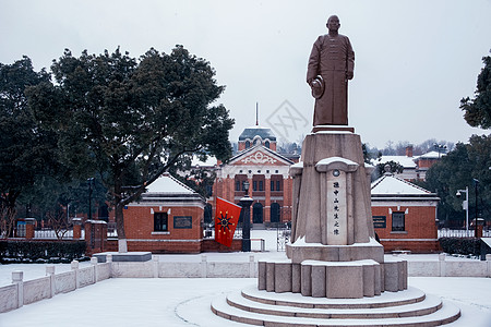 孙中山纪念馆武汉首义广场冬天雪景背景