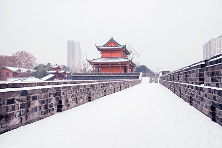 下雪街景武汉黄鹤楼城墙雪景背景