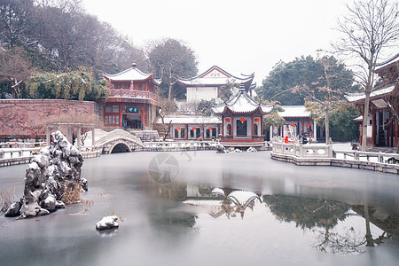 下雪街景武汉黄鹤楼公园雪景背景