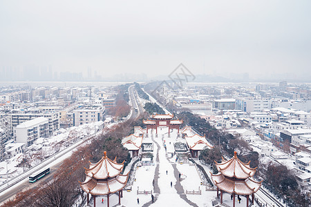 银装素裹黄鹤楼上俯瞰武汉雪景背景