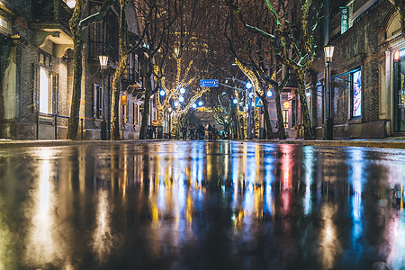 夜景雪景城市街道的雪景背景