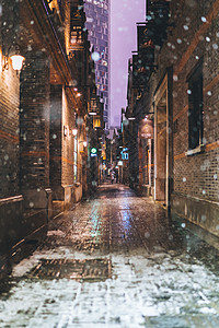 夜景街道城市街道的雪景背景