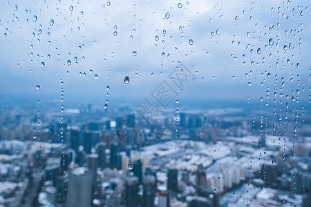 天气寒冷上海雨雪天气城市建筑全景背景