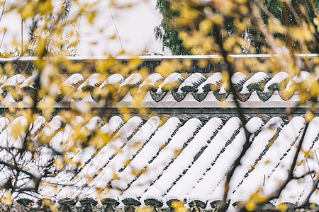 雪花纷飞中式古典园林中的雪景背景