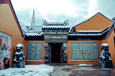 寺庙一角苏州寒山寺雪景一角背景