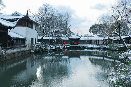 古代园林雪景苏州留园雪景背景