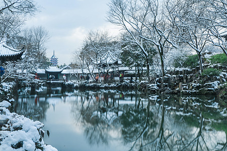 周庄雪景图拙政园雪景背景