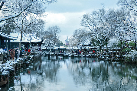 周庄雪景图拙政园雪景背景