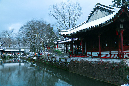 古代园林雪景苏州留园雪景背景