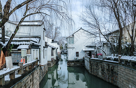 苏州老城苏州周庄雪景背景