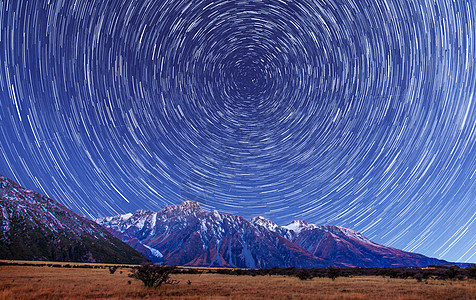 草原之夜山峰星轨背景设计图片