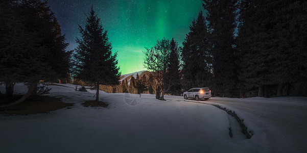 星空极光绿色奇迹背景