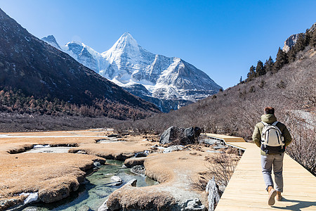 旅行 背包稻城亚丁央迈勇神山风景背景