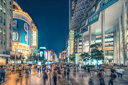 购物人流上海南京路之夜背景