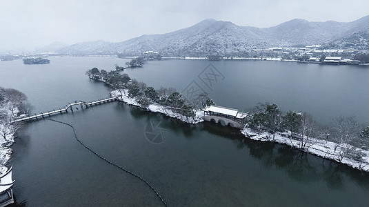 雪景湖下过雪的杭州萧山湘湖景区背景
