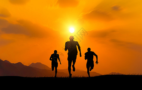 跑步比赛夕阳下奔跑剪影设计图片