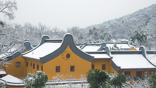 雪中的寺庙上天竺佛墙高清图片