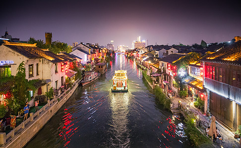 水乡花船游船夜景高清图片