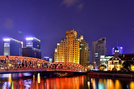 上海外白渡桥夜景城市建筑高清图片素材