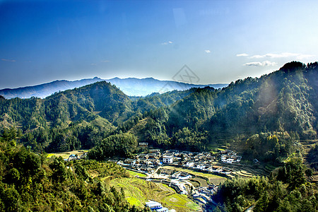 稻田阳光田园村庄航拍背景