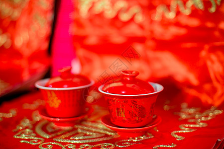 中式婚礼茶杯背景图片