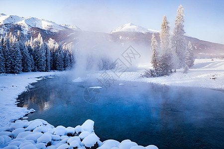 雪湖冬季新疆喀纳斯背景