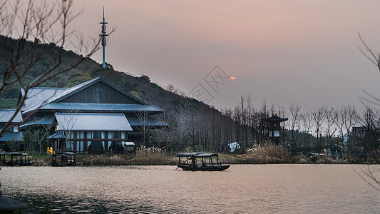 树房无锡灵山拈花湾日落背景