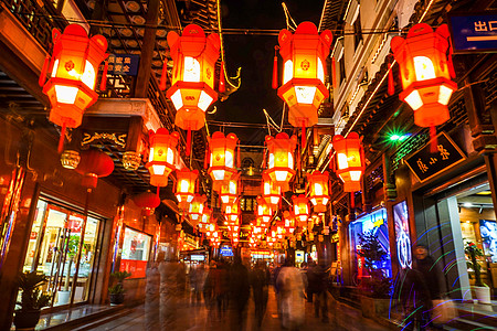 狗年新年素材春节的上海城隍庙庙会张灯结彩背景