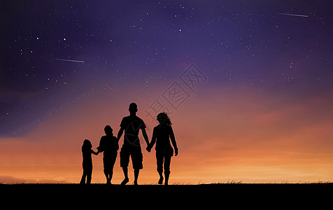 星空下的一家人背景图片