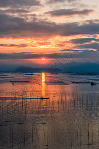 太阳下福建霞浦日落美景背景