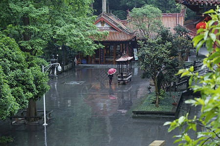 春天春雨寺庙背景图片