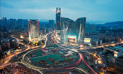 科学施工武汉城市夜景建设中的光谷转盘背景