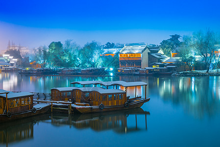 乌镇夜景浙江乌镇雪后夜景背景