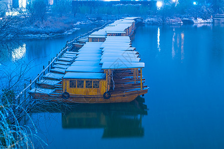 浙江乌镇雪后夜景图片