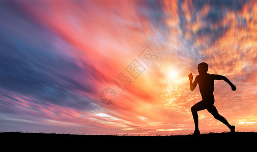 夜跑运动夕阳下奔跑剪影设计图片