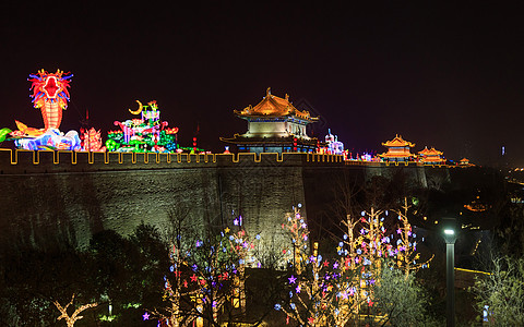 西安城墙新春灯会背景图片