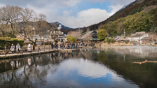 汤山溶洞日本大分汤布院金鳞湖背景