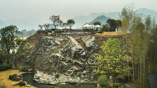 竹桌安徽黄山德懋堂度假村户外休闲吧背景