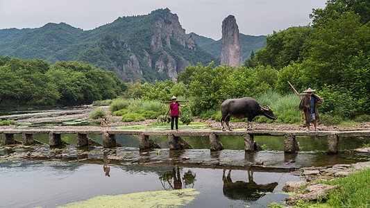 缙云仙都景区浙江缙云仙都鼎湖峰下夫妻双双把家还背景