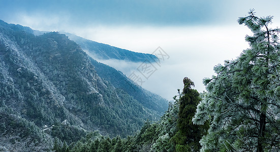 蓝色画册江西庐山景区雾凇美图背景