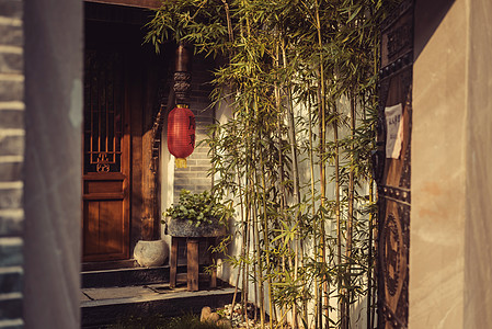 竹子庭院门里的小院背景